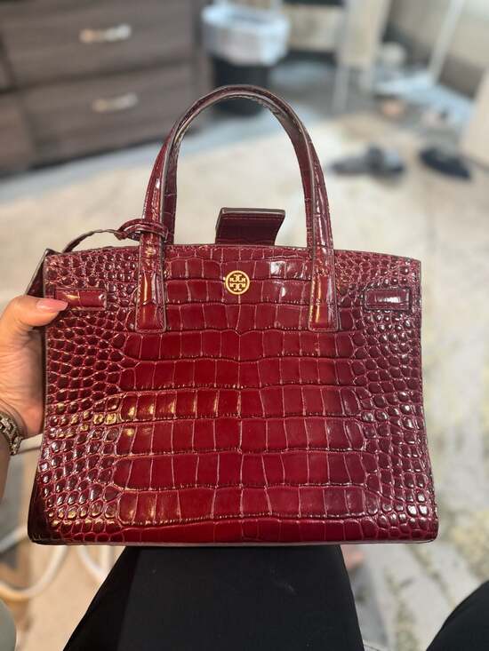 Tory Burch Handbags - Tory Burch Walker Croc-Embossed Small Satchel in Burgundy